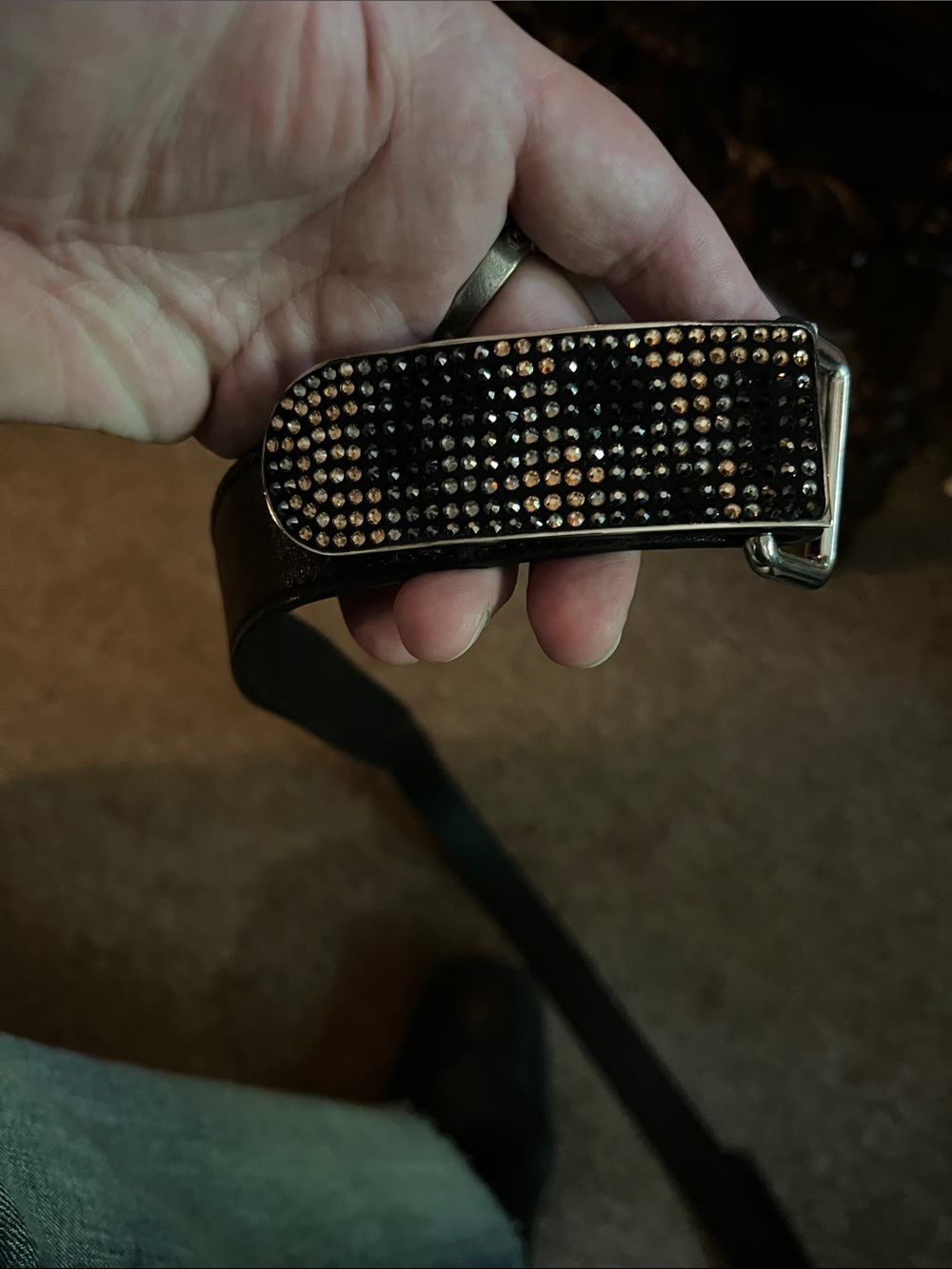 Giuseppe Zanoti Black Belt with Rhinestone Crystal Buckle